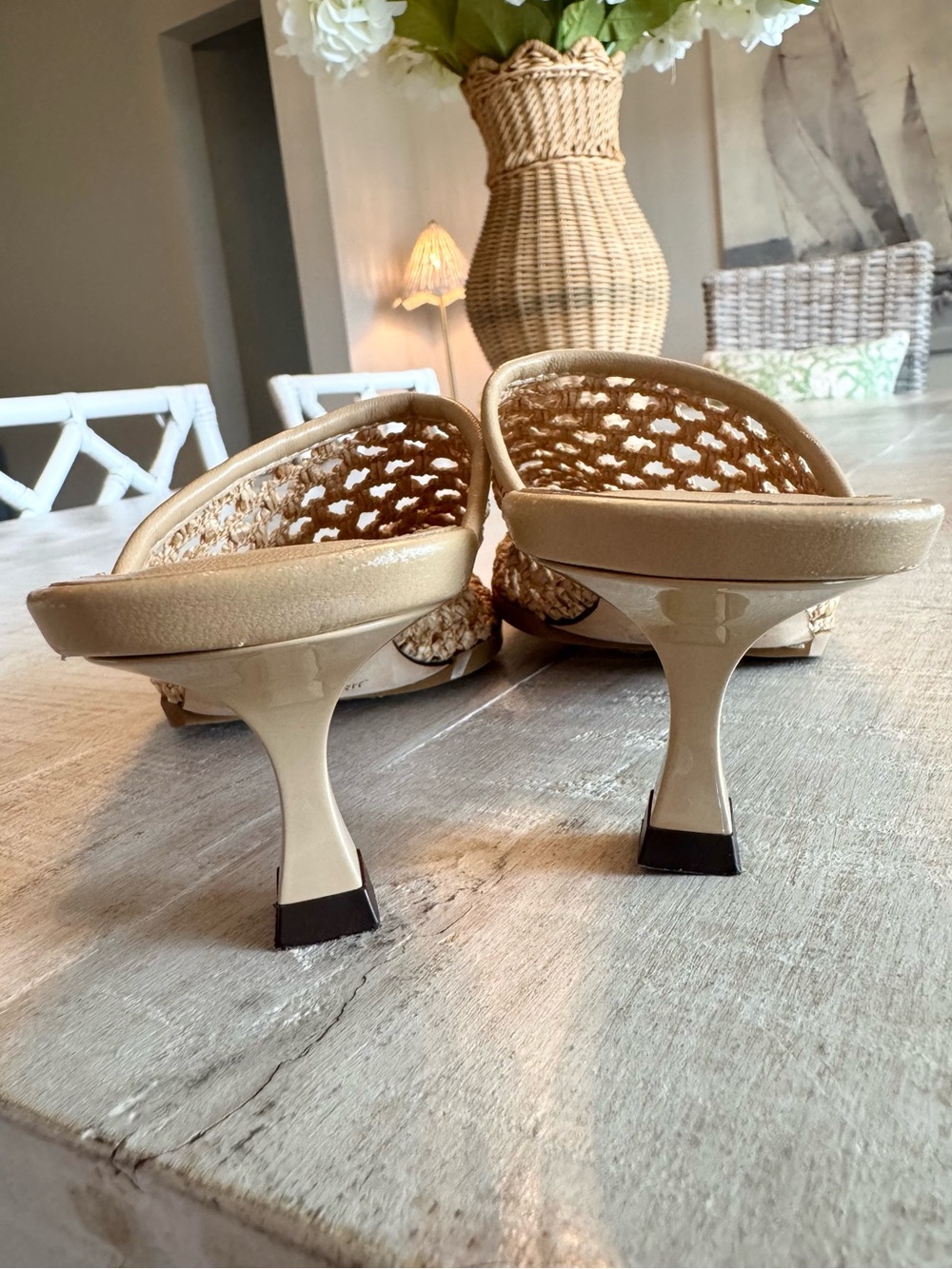Jimmy Choo Orly Raffia Kitten Heel Mule Sandals Barley Beige Woven 36.5 US 6 - Picture 5 of 8